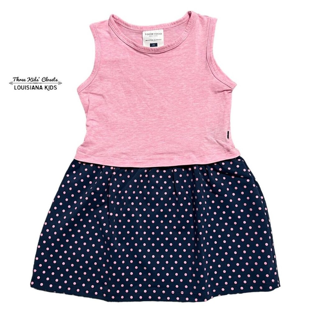 Toobydoo 2Y Pink & Navy Polkadot Tank Dress